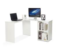 Bureau d'angle avec Rangement 2 Étagères,bureau informatique, bureau d'ordinateur, Bois, Blanc-Mondeer
