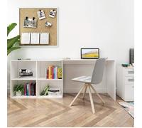 Bureau d'angle avec Rangement, 4 Étagères, Angulaire Réversible, bureau informatique, Bois, Blanc-Mondeer