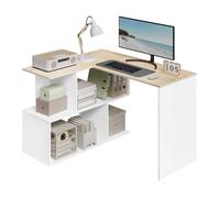 Bureau d'angle avec Rangement - WOLTU Table d'Ordinateur en L - 120x100cm - Blanc+Chêne Clair