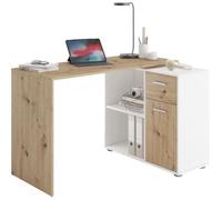 Bureau d'angle avec rangements Albrecht - Mélaminé chêne et blanc - L83 x H74 x P117 cm