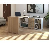 Bureau d'angle avec rangements ALDRIC III - Blanc & Chêne