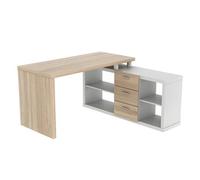 Bureau d'angle avec rangements ALDRIC III - Blanc & Chêne