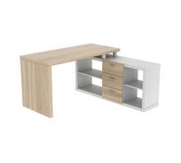 Bureau d'angle avec rangements ALDRIC III - Blanc & Chêne