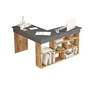 Vente-unique Bureau d'angle LILEUL avec rangements Coloris Anthracite et naturel