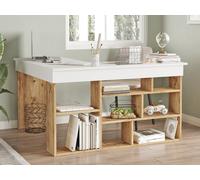 Vente-unique - Bureau d'angle avec rangements - Coloris : Blanc et Naturel - LILEUL