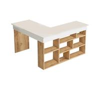 Bureau d'angle avec rangements - Coloris : Blanc et naturel - LILEUL