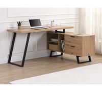 Bureau d'angle avec rangements - MDF - Coloris : Naturel et noir - NAYARO