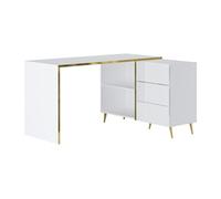 Bureau d'angle avec tiroirs et niches - Blanc brillant et doré - MARZIALO