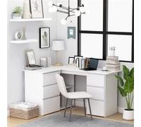 vidaXL Bureau d'angle Blanc 145x100x76 cm Bois d'ingénierie