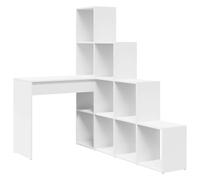 Bureau d'angle blanc 149,5 x 101,5 x 149,5 cm avec étagères | Bois d'ingénierie, configurable de deux façons, facile à nettoyer, surface résistante aux rayures