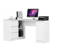 Bureau d'angle blanc, 3 tiroirs à gauche et 4 étagères, beaucoup d'espace pour s'étendre. Parfait pour les chambres d'adolescents, les bureaux et les studios