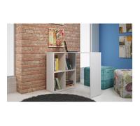 Bureau d'angle blanc 90×58,8×77 cm avec rayonnage 4 niches - panneaux mélaminés FSC
