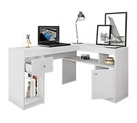 Bureau d'Angle Blanc avec Caisson et Rangements L 137.2 H 75.5 P 111.6 cm