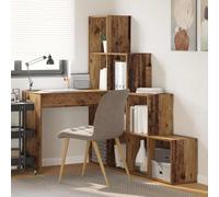 Bureau d'angle Bois Ancien 101,5 x 149,5 x 149,5 cm avec Rangement | Bois d'ingénierie résistant, montage flexible deux façons, étagères intégrées, fixation murale incluse, entretien simple
