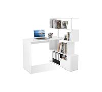 Bureau D'angle, Bureau avec Rangement, 157 X 45cm, Blanc - Bureau Enfant avec Étagère à 4 Niveaux, Angle Réglable, Espace