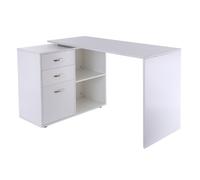 HOMCOM Bureau d'angle bureau droit modulable table de salle à manger 2 en 1 bureau informatique tiroirs x 3 + 2 niches MDF blanc