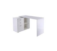 HomCom – Bureau d'angle modulable 2 en 1 (bureau droit) MDF, 3 tiroirs 2 niches, blanc