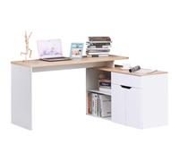 Bureau d'angle bureau informatique multimédia modulable multi-rangement aspect chêne clair blanc