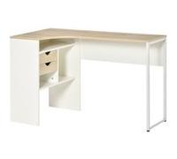 HomCom Bureau d'angle en L 120x60 cm 2 tiroirs 3 compartiments métal chêne clair/blanc