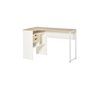 Bureau informatique d'angle multi-rangement aspect chêne clair blanc