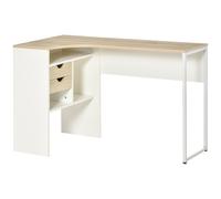 Bureau D'angle Bureau Informatique Multimédia Multi-Rangement Métal Panneaux Particules Aspect Chêne Clair Blanc Blanc