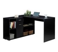 Bureau d'angle CARMEN avec meuble de rangement intégré 4 étagères 1 porte et 1 tiroir, décor noir mat