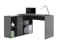 Bureau d'angle CARMEN table avec meuble de rangement intégré 4 étagères 1 porte et 1 tiroir, décor béton foncé
