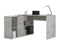 Bureau d'angle CARMEN table avec meuble de rangement intégré 4 étagères 1 porte et 1 tiroir, décor béton