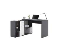 Bureau d'angle CARMEN table avec meuble de rangement intégré et modulable 4 étagères 1 porte et 1 tiroir, béton foncé/blanc Béton foncé et blanc