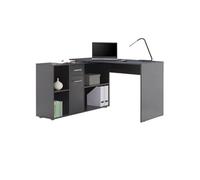 Bureau d'angle CARMEN table avec meuble de rangement intégré 4 étagères 1 porte et 1 tiroir, décor béton foncé