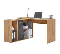 Bureau d'angle CARMEN table meuble de rangement intégré 4 étagères 1 porte et 1 tiroir, décor chêne sauvage/béton foncé