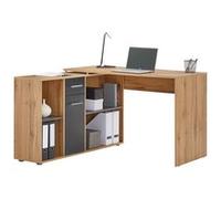 Bureau d'angle CARMEN table meuble de rangement intégré et modulable 4 étagères 1 porte et 1 tiroir, décor chêne sauvage/béton foncé Chêne sauvage/Béton foncé G