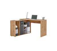 Bureau d'angle CARMEN table meuble de rangement intégré et modulable 4 étagères 1 porte et 1 tiroir, décor chêne sauvage/béton foncé