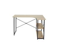 Home Deco Factory - Bureau d'angle HD7109 - Noir, étagère intégrée, métal & chêne, 120 x 74 x 74 cm