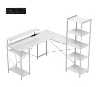 Bureau d'angle design contemporain multi-rangement - prise intégrée - métal panneaux blanc