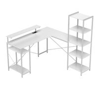 Bureau D'angle Design Contemporain Multi-Rangement - Prise Intégrée - Métal Panneaux Blanc Blanc
