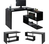 Bureau d'angle design HWC-A68, bureau, pivotant brillant 120x60cm ~ noir