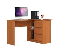 Bureau d'angle droit B16 Aulne 124 cm 3 tiroirs façade Aulne 2 étagères 124x85x77 cm
