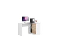 AKORD Bureau d'angle avec 2 étagères et 3 Tiroirs | Table avec Meuble de Rangement intégré et modulable | L124 x H77 x P85 | Fourniture Bureau | Blanc & Chêne Sonoma Façade