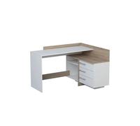 Bureau d'angle en bois coloris chêne brosse/blanc mat - 128,5 x 83,2 x 105,7 cm --