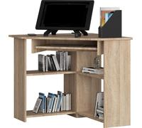 Bureau d'angle en chêne Sonoma, avec bibliothèques et tablette clavier extensible, dimensions : hauteur : 74 cm, largeur : 80 cm, profondeur : 54,5 cm