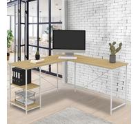 IDMarket – Bureau d'angle Detroit – Forme en L, bois et métal, design industriel – Blanc
