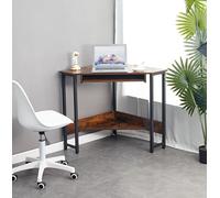 Bureau d'angle en forme de triangle avec plateau de clavier lisse et étagères de rangement, petit bureau avec cadre en acier robuste comme poste de travail pour les petits espaces, 72 x 72 x 76,5 cm