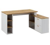 Bureau d'angle en mélamine coloris imitation chêne artisan / blanc - Longueur 183 x profondeur 141 x Hauteur 75 cm