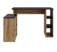 Bureau d'angle en mélamine coloris imitation chêne artisan / noir mat - Longueur 183 x profondeur 141 x Hauteur 75 cm