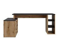 PEGANE Bureau d'angle en mélamine Coloris Imitation chêne Artisan/Noir Mat - Longueur 183 x Profondeur 141 x Hauteur 75 cm