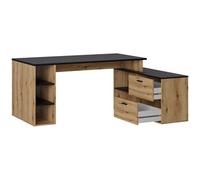 Bureau d'angle en mélamine coloris imitation chêne rustique - noir - Longueur 183 x profondeur 141 x Hauteur 75 cm