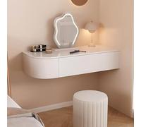 Bureau d'angle flottant avec tiroirs - Table de maquillage murale et coiffeuse - Étagère flottante en bois avec miroir lumineux pour chambre à coucher ou bureau à domicile