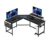 Bureau d'angle Gaming Informatique avec Port de USB, 170x135cm Table d'ordinateur Forme L Bureau avec Support de Moniteur,Noir
