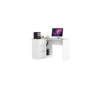 Bureau d'angle gauche b16 blanc 124 cm 3 tiroirs façade blanche 2 étagères 124x85x77 cm